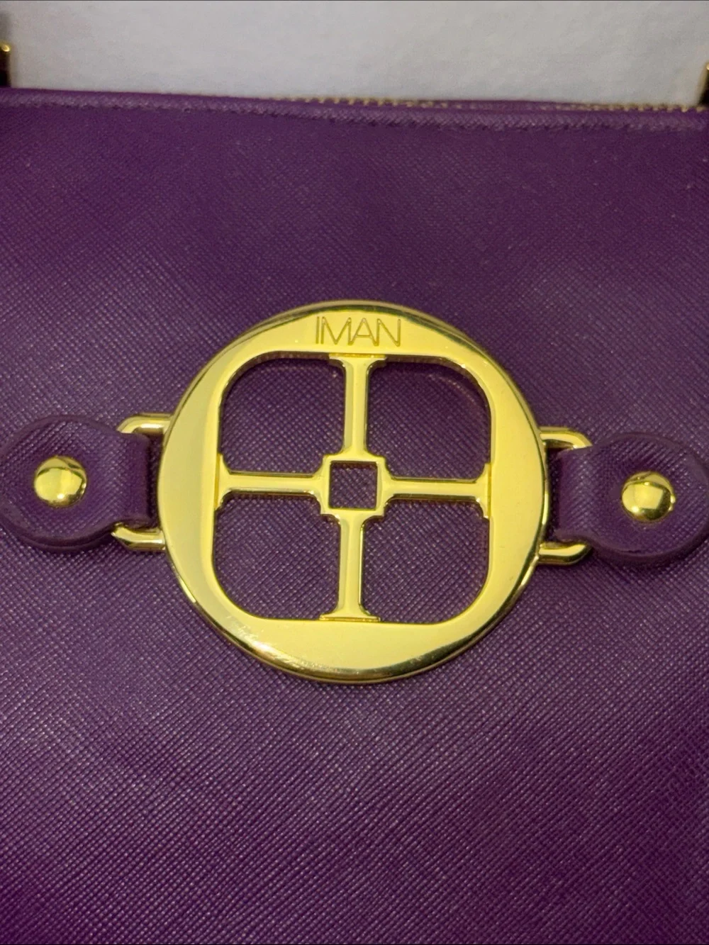 IMAN Purple Shoulder Tote Bag with Gold Hardware Peacock Lining